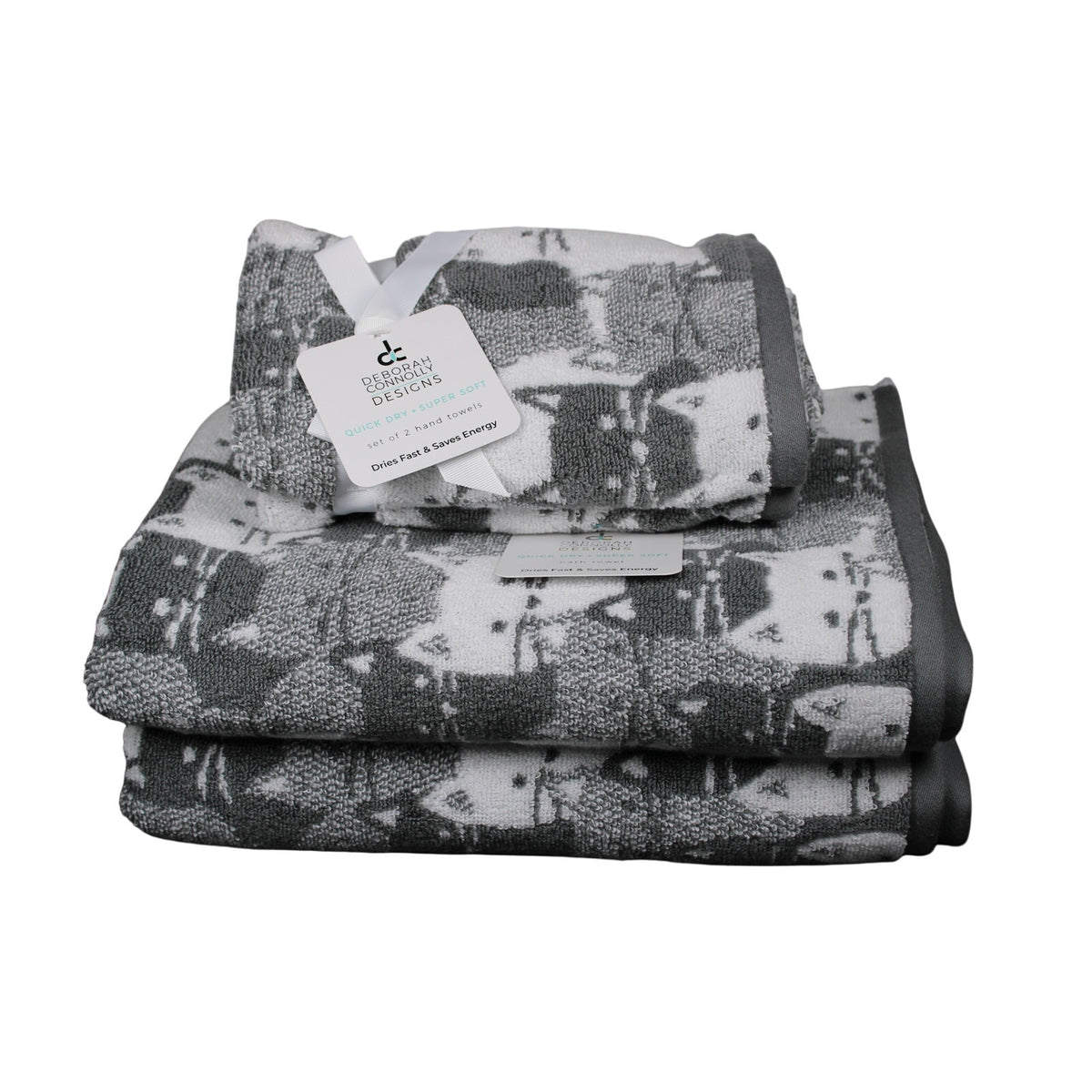 Deborah Connolly Cats Bath Towel Set 4pc Towel Bath Set White Black Grey, SOFT