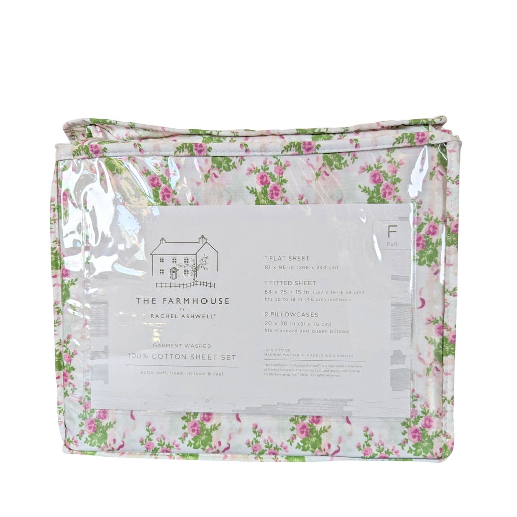The Farmhouse Rachel Ashwell 100% Cotton Roses Floral FULL Sheets NEW