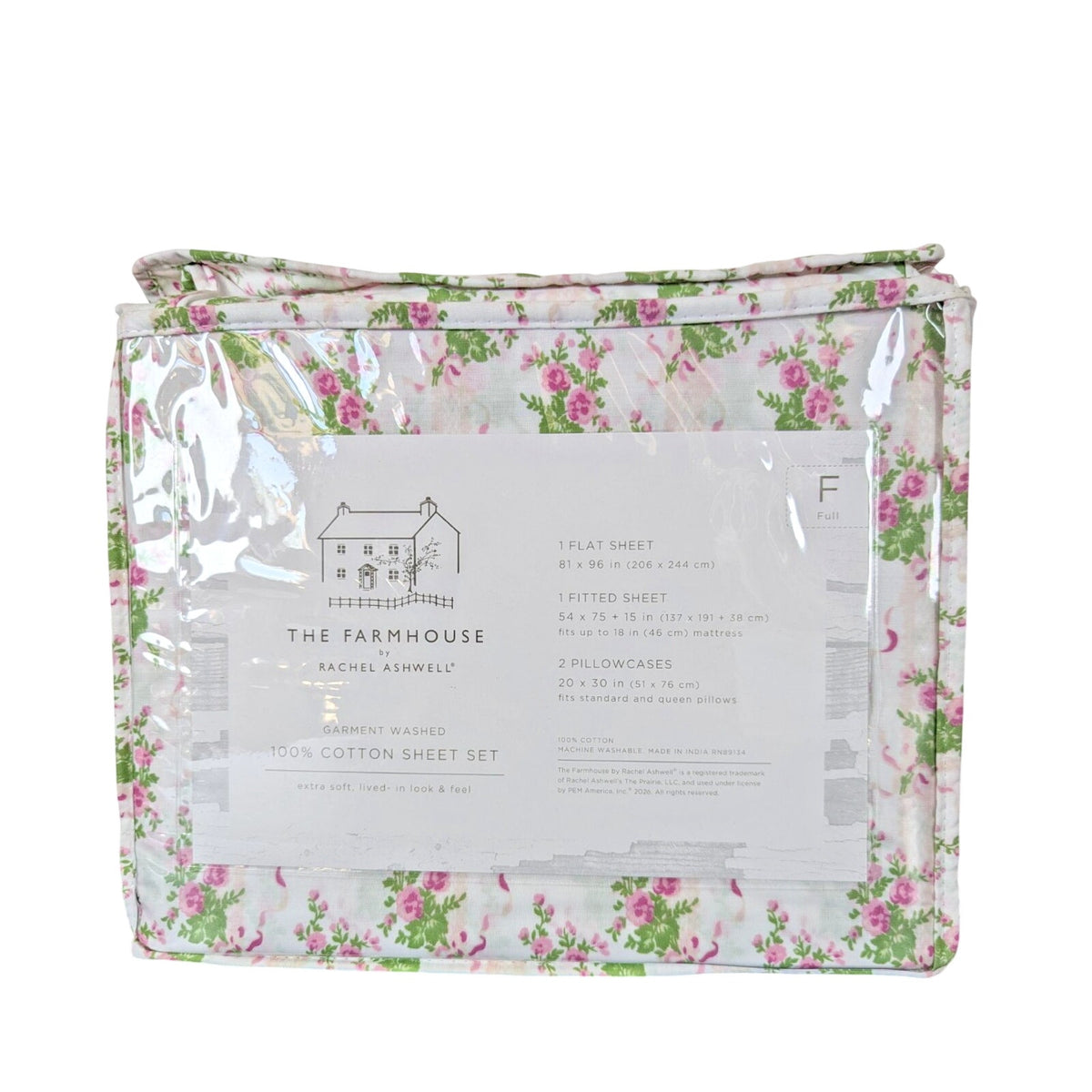 The Farmhouse Rachel Ashwell 100% Cotton Roses Floral FULL Sheets NEW