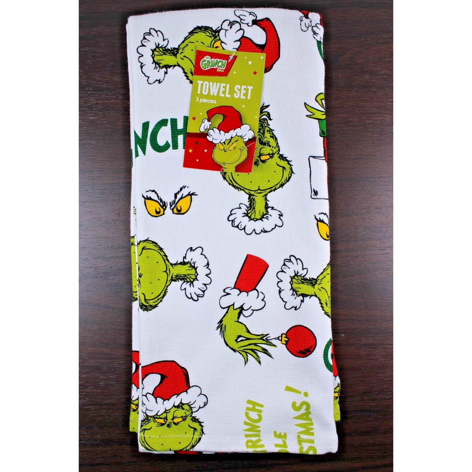 Set Of 3 Dr. Seuss How The Grinch Stole Christmas Kitchen Towels