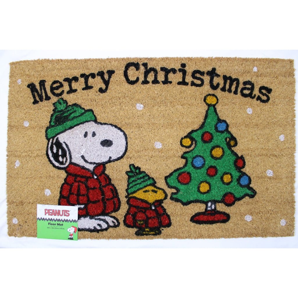 Peanuts Snoopy Woodstock Red Puffer Jacket Merry Christmas Coco Coir Mat 20"x32”
