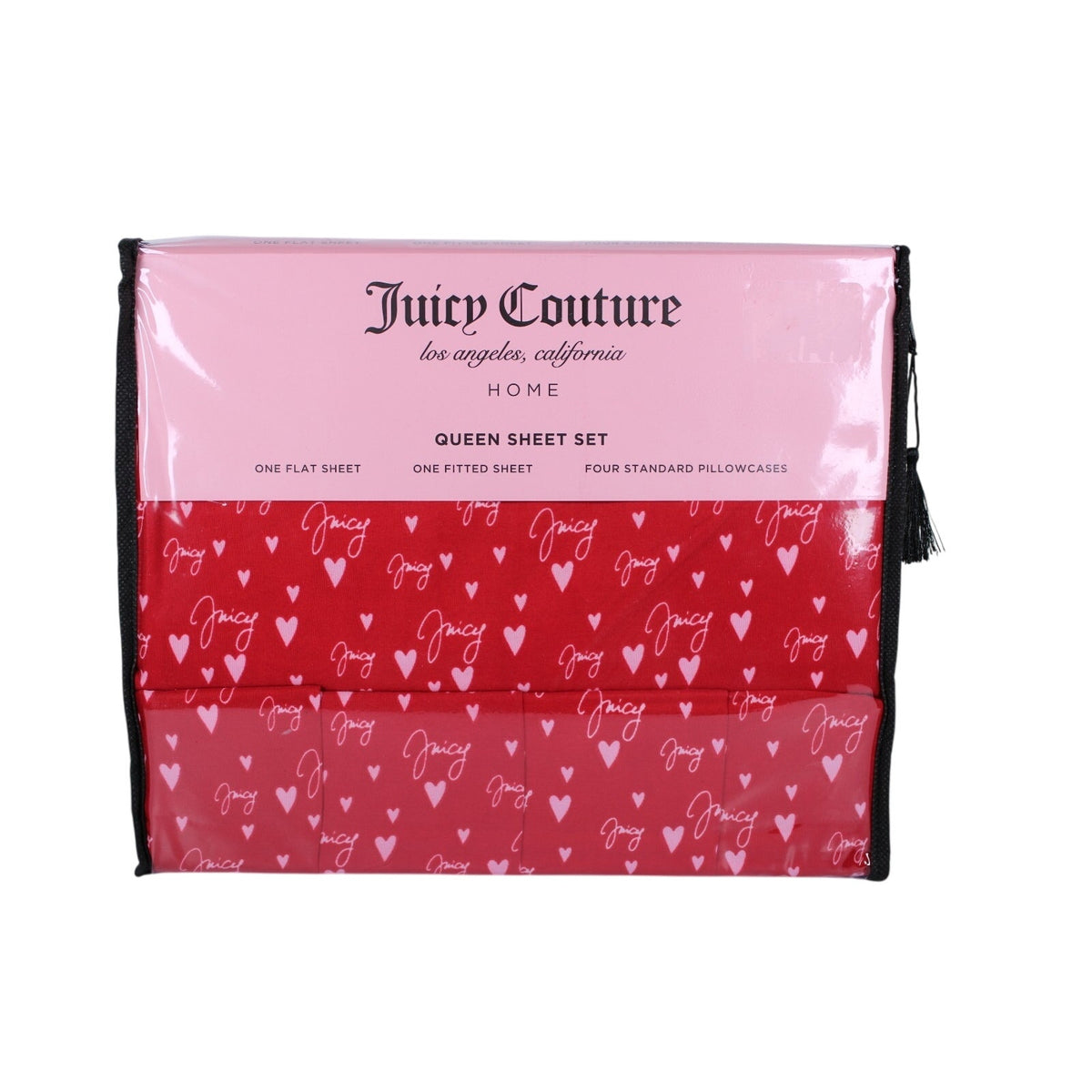 Juicy Couture Queen 6psc Bed Sheet Red, Juicy Logo, Hearts