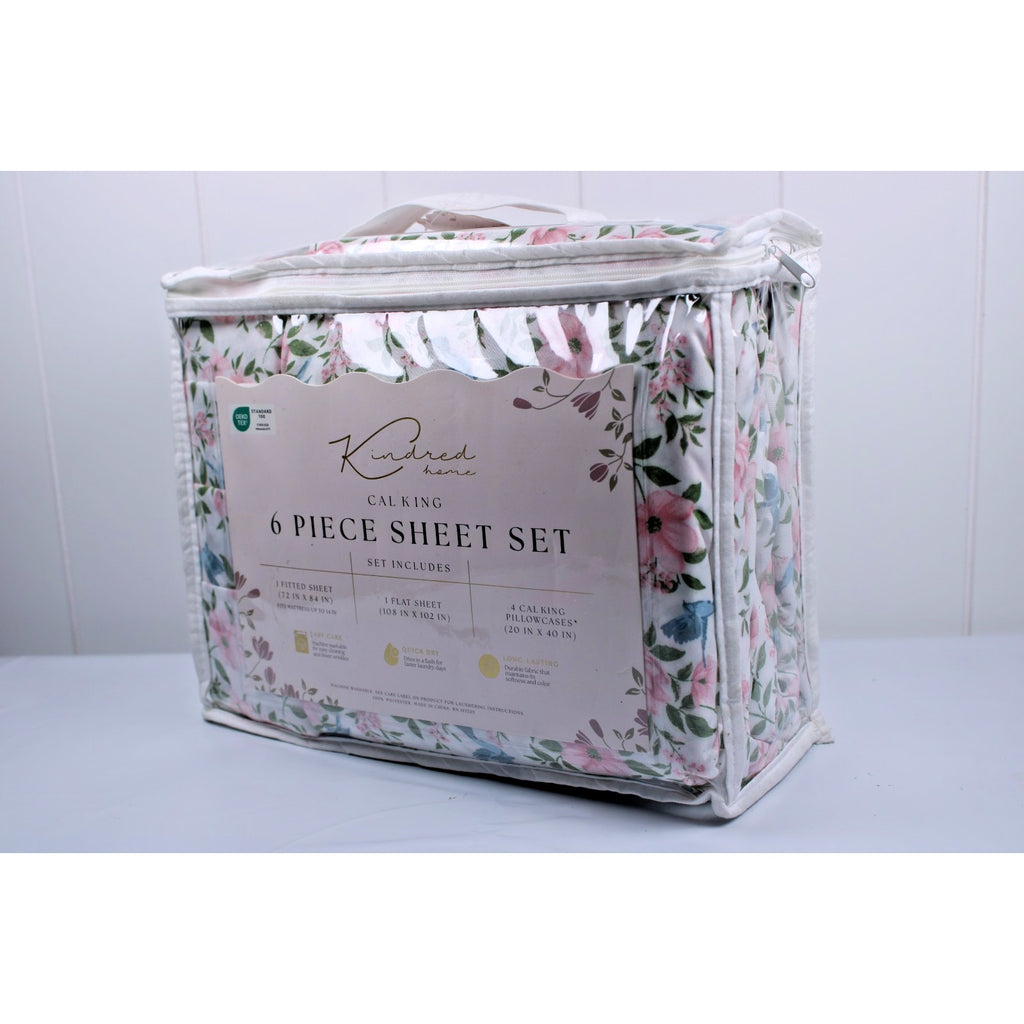 KINDRED HOME 6 pc Floral design Cal King Sheet Set 2 EX Pillowcases