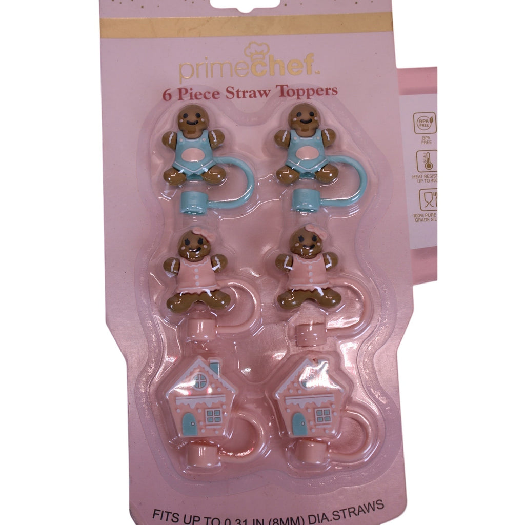 Prime Chef 6-Piece Gingerbread Silicone Straw Toppers