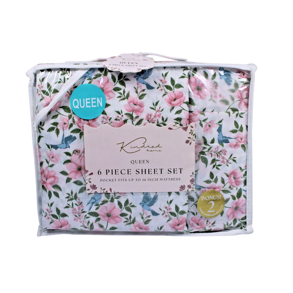 KINDRED HOME 6 pc Floral design Queen Sheet Set 2 EX Pillowcases