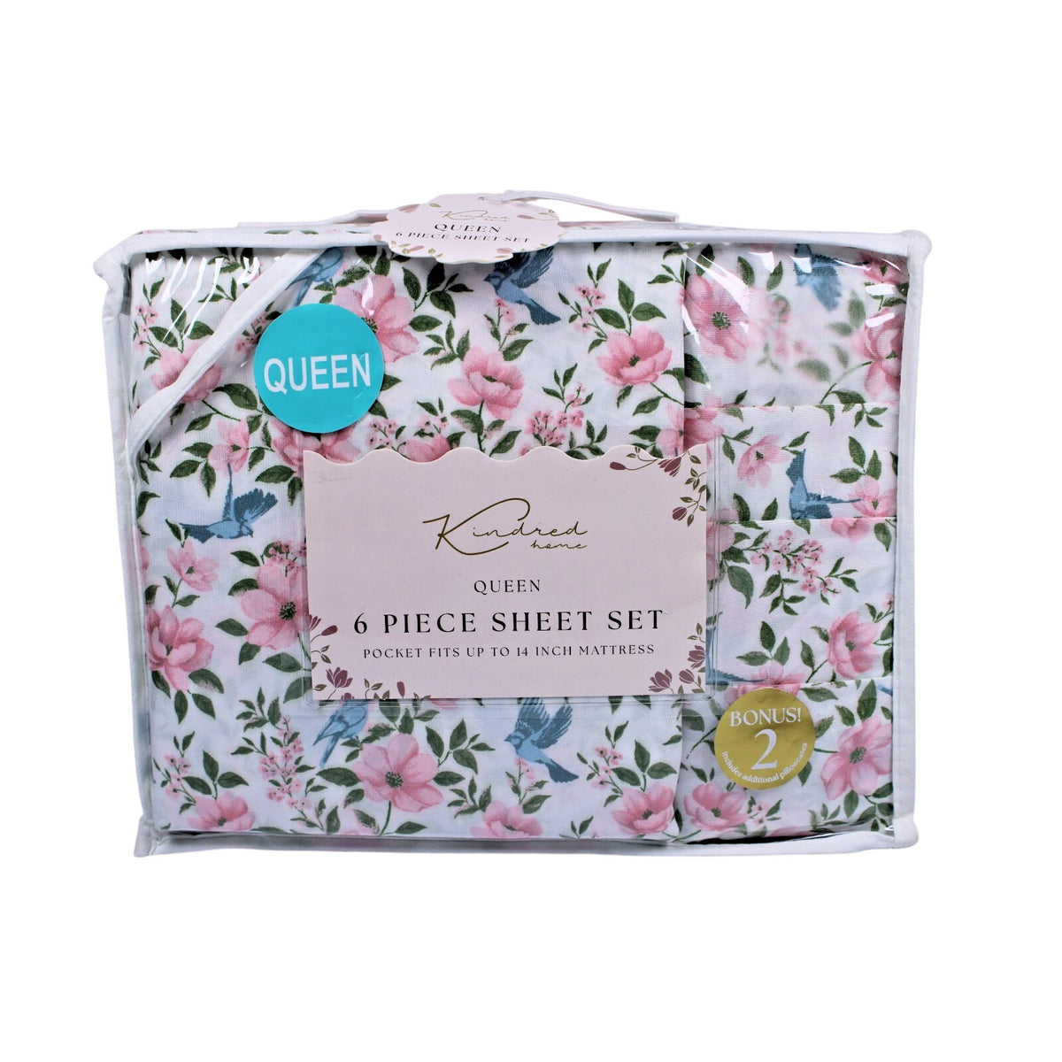 KINDRED HOME 6 pc Floral design Queen Sheet Set 2 EX Pillowcases