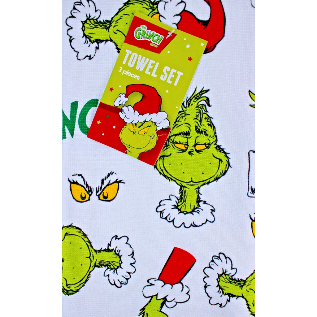Set Of 3 Dr. Seuss How The Grinch Stole Christmas Kitchen Towels
