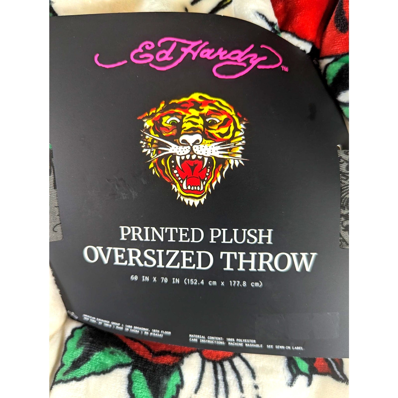 Ed Hardy Plush Throw 60x70 White Red Roses Black Roses Skull