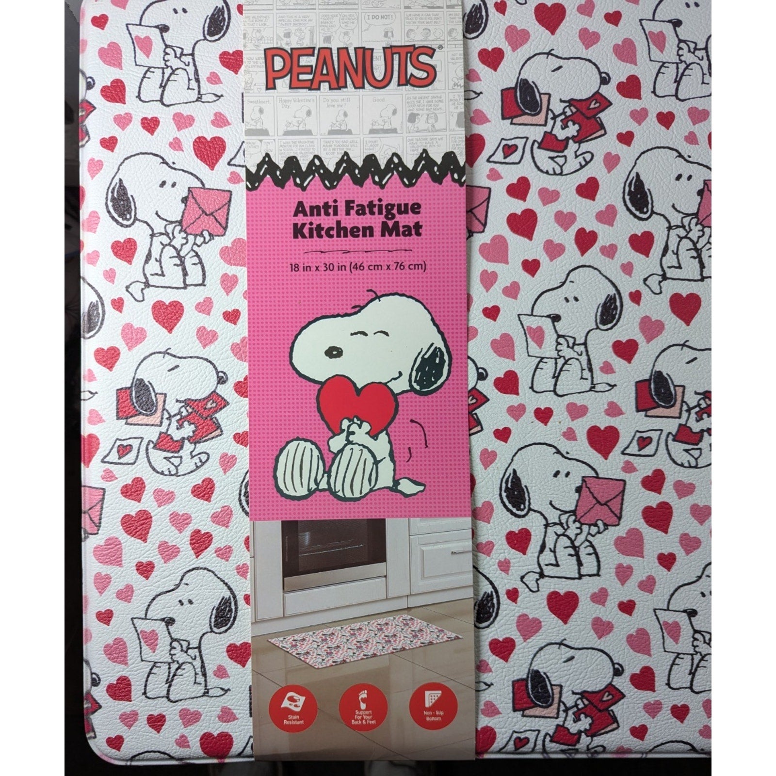 PEANUTS Snoopy Anti-Fatigue Valentine's Day Kitchen Mat 18” X 30” NEW