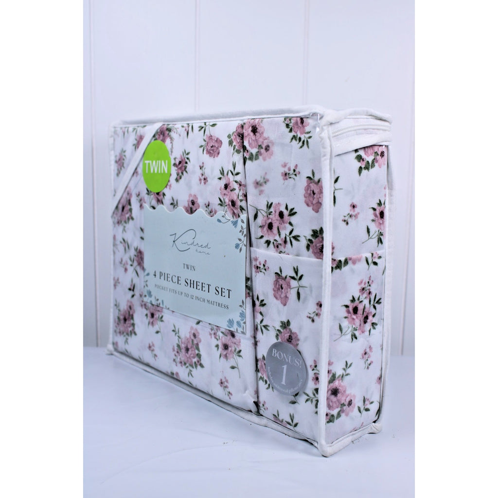 KINDRED HOME 4 PIECE Floral DESIGN TWIN SHEET SET 1 EX PILLOWCASE