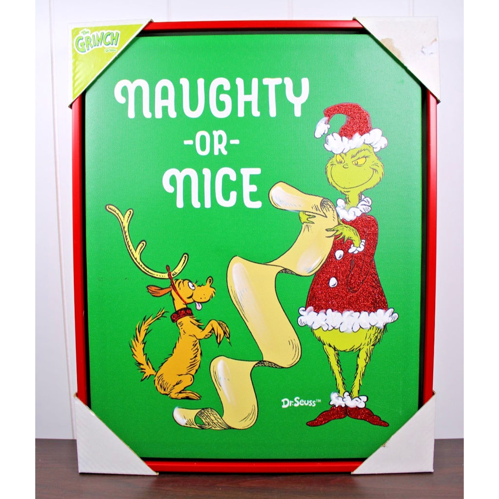 Grinch and Max Naughty -or- Nice Canvas Wood Framed Picture Art Wall Decor