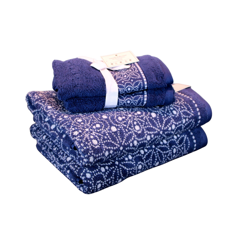 Wendy Bellissimo 4pc Blue Floral Towel Set - 100% Cotton Ultra Soft - NEW