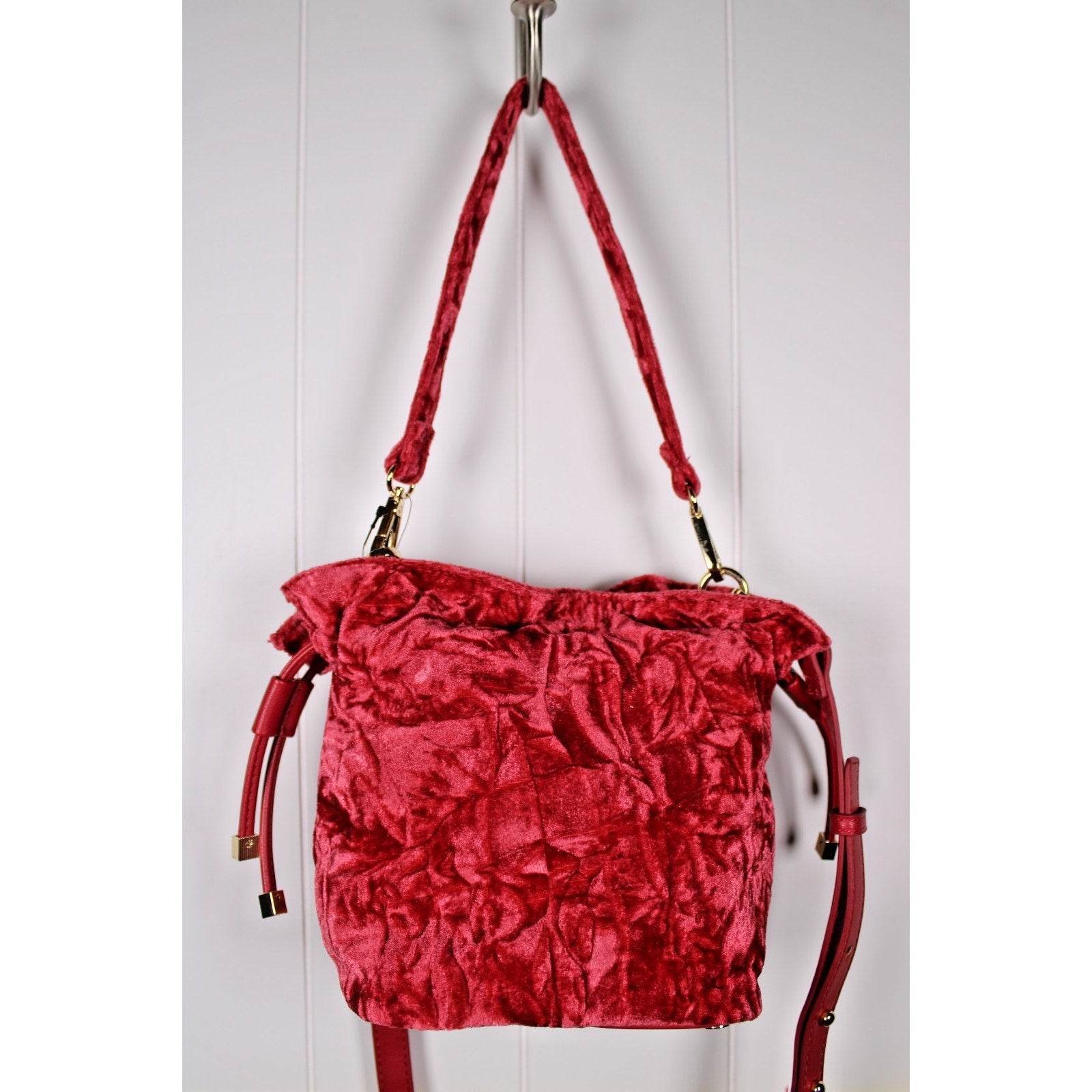 INC International Concepts Meliss velvety bucket crossbody bag - RED PEPPER