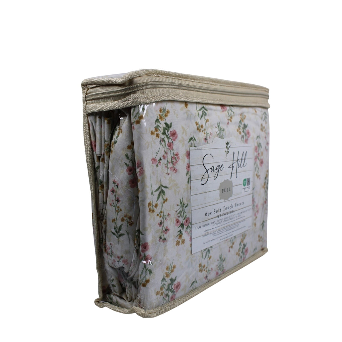 Sage Hill Full Light Tan Sheet Set 6 Piece Soft Touch Floral Print