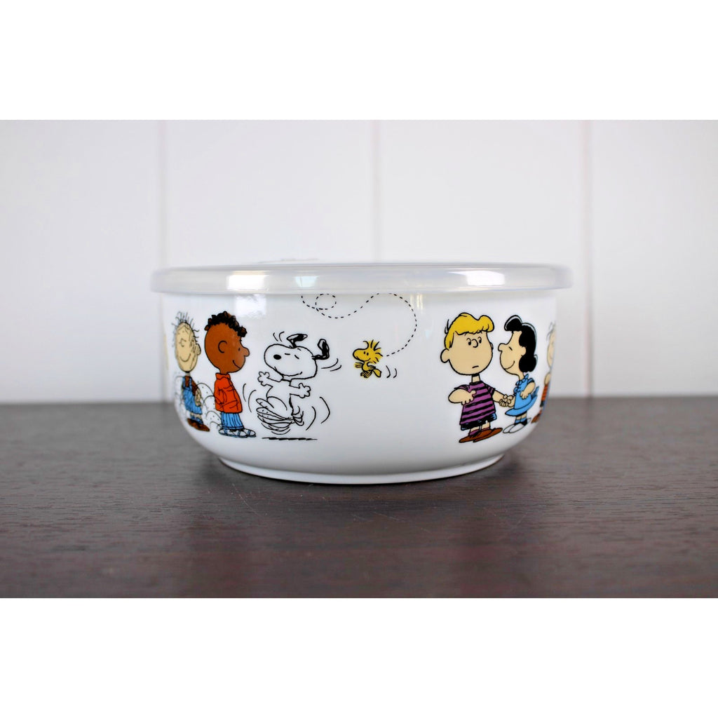 Peanuts Snoopy Gang Pressure Vent Lid Food Storage Container Bowl Ceramic 5" NEW