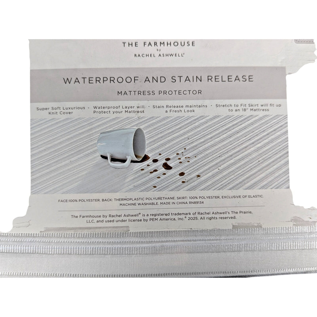 The Farmhouse Rachel Ashwell WATERPROOF & STAIN RELEASE Mattress Protector TWIN