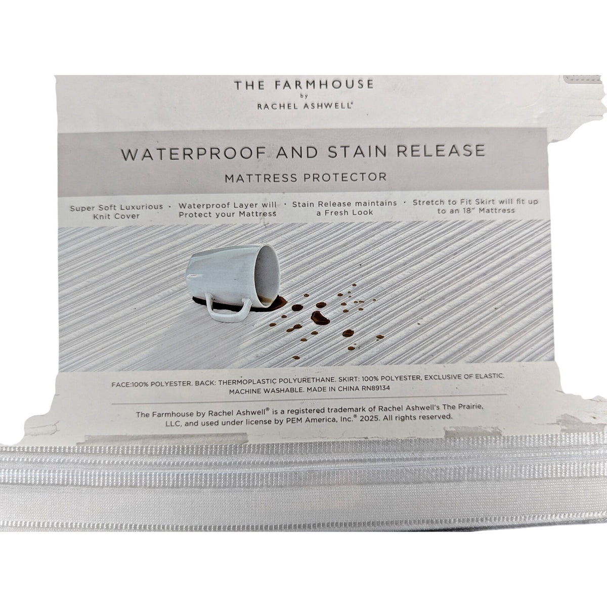 The Farmhouse Rachel Ashwell WATERPROOF & STAIN RELEASE Mattress Protector TWIN