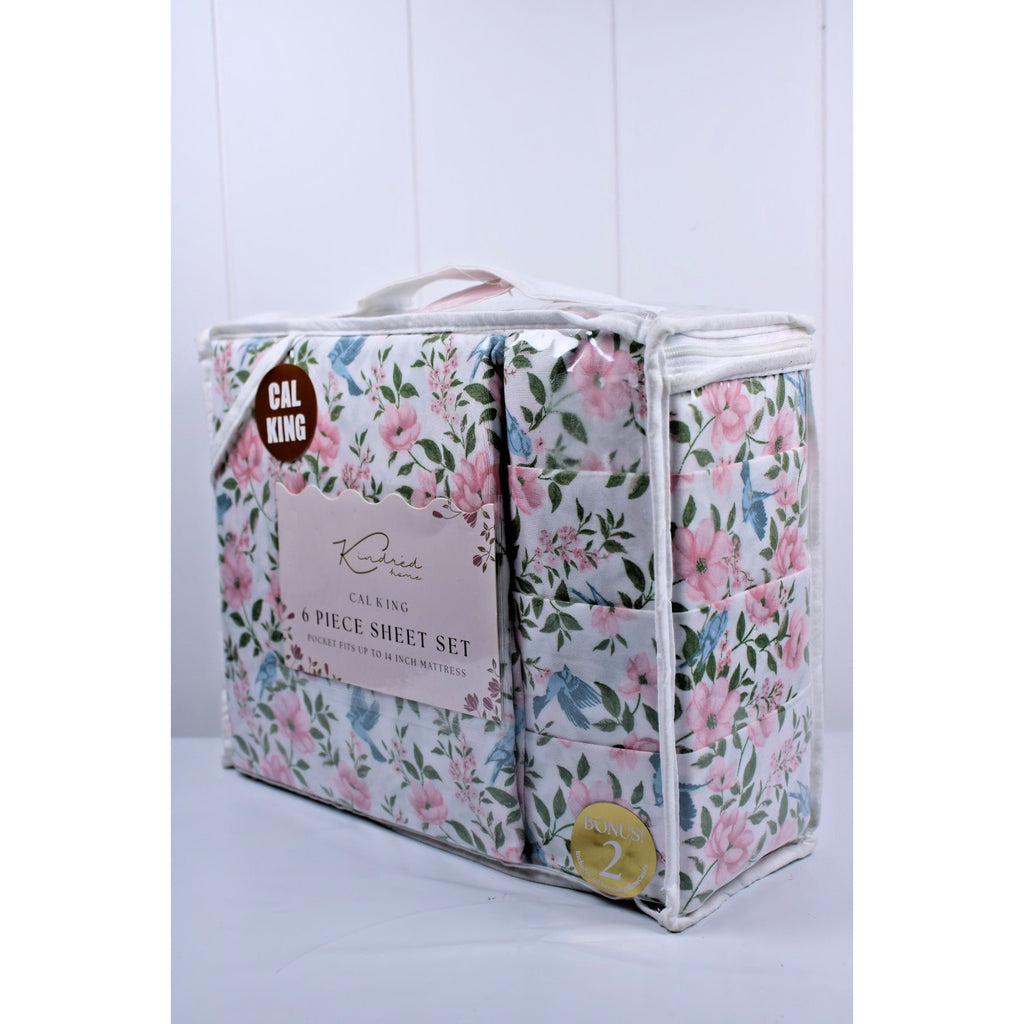 KINDRED HOME 6 pc Floral design Cal King Sheet Set 2 EX Pillowcases