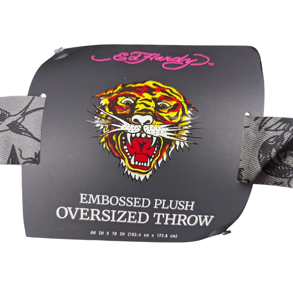 ED HARDY Green Embossed Plush Oversized Throw Blanket 60x70 Skull Dice Heart Y2K