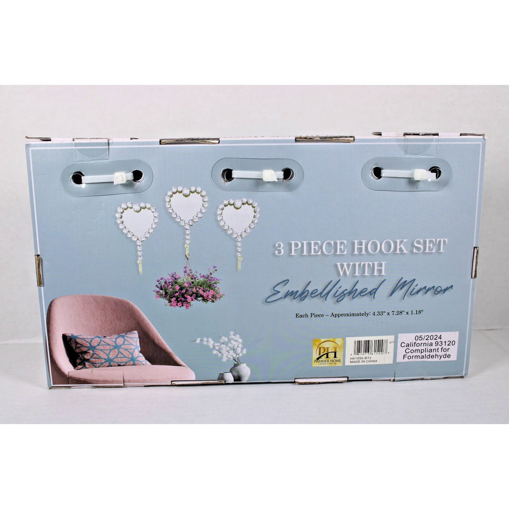 Heart-Shaped Mirror Wall Hooks, Embellished with shinny jewels