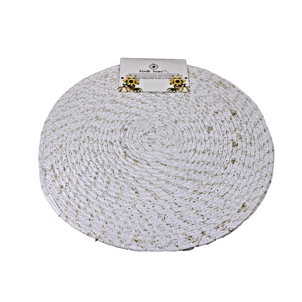 Pumpkins Thanksgiving Fall Harvest Braided Fabric Round Placemats Set of 4 -15"