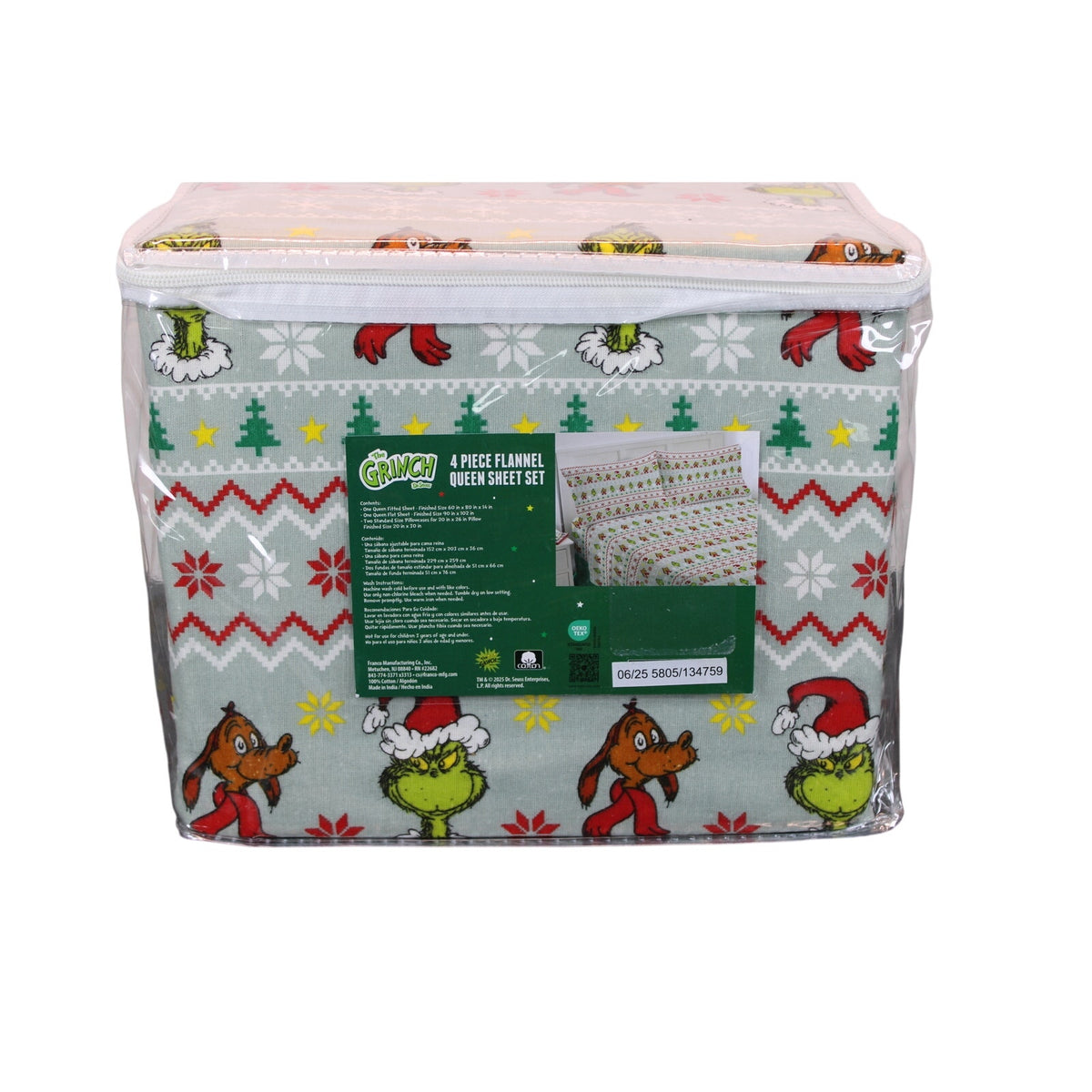 Dr. Seuss Grinch & Max Queen 4-Piece Flannel Sheet Set