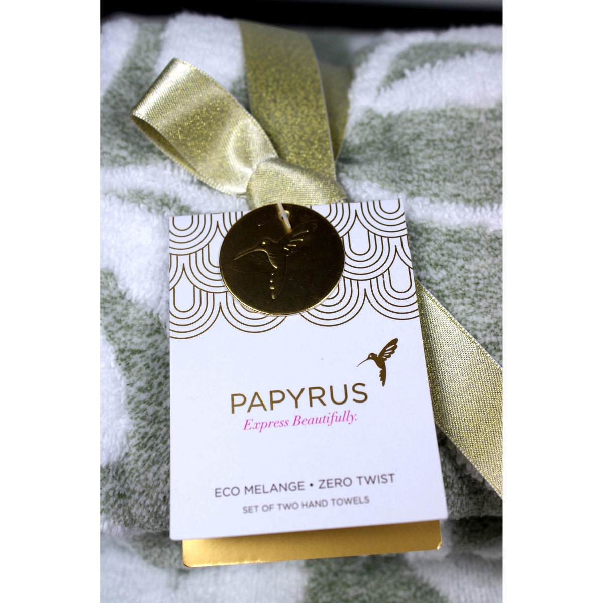 Papyrus 4 pc Bath & Hand Towel Set Green White Floral Soft Cotton Velour - NEW