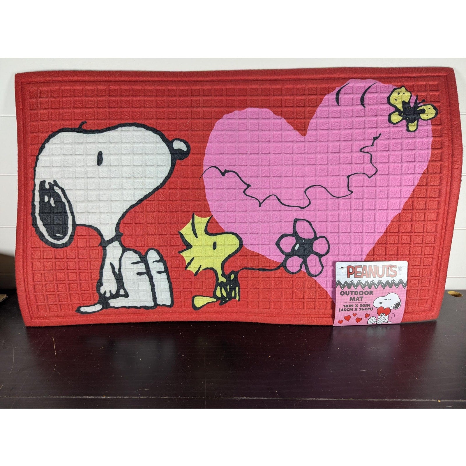 PEANUTS Outdoor Mat 18"x30" Snoopy & Woodstock, Hearts