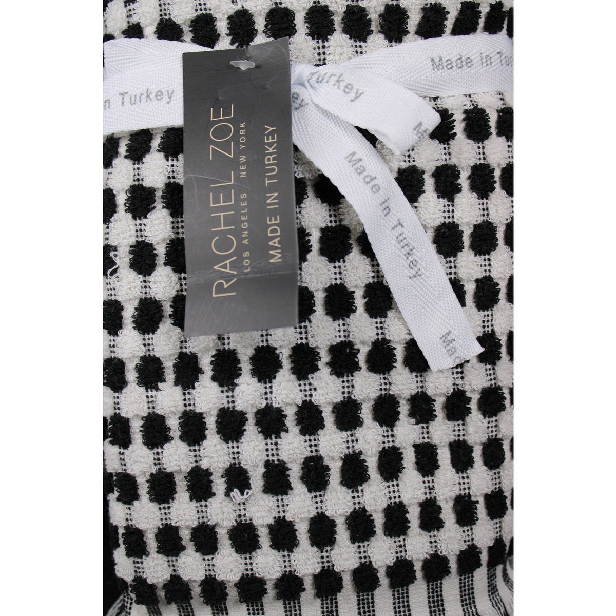RACHEL ZOE 4pc Bath Towel Set Black White Polka Dot Bath, Hand - Turkish Towels  NEW