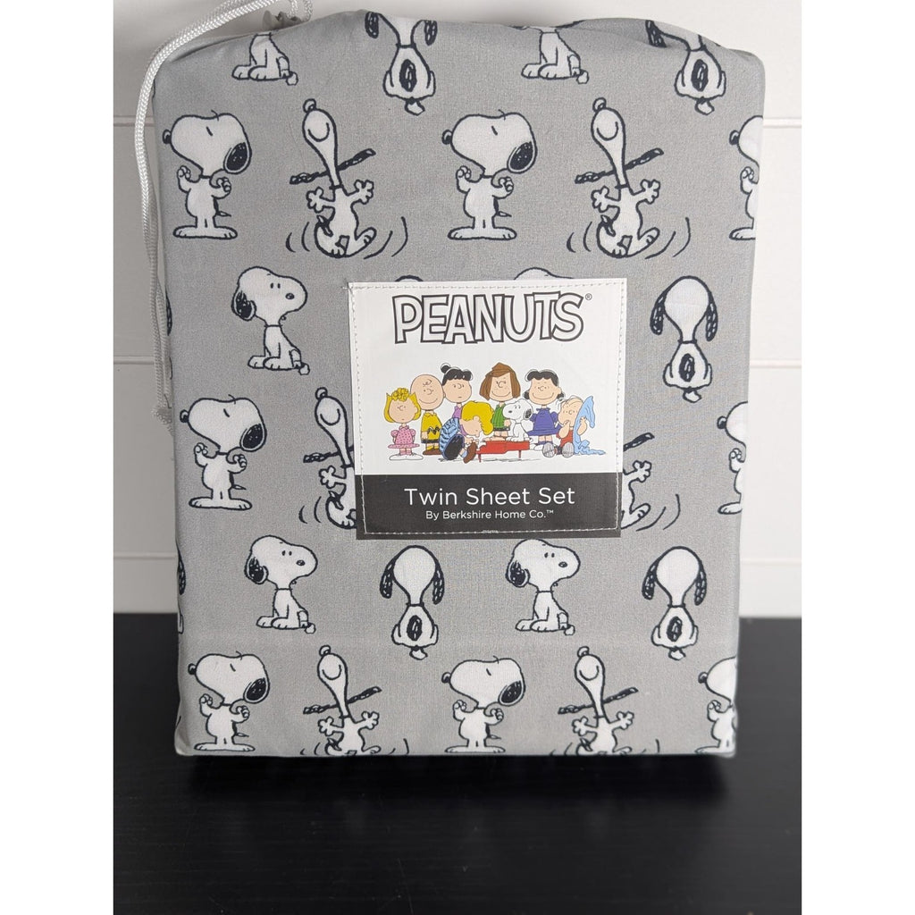 Peanuts Snoopy 4 pc Twin Sheet Set Prints Gray - New