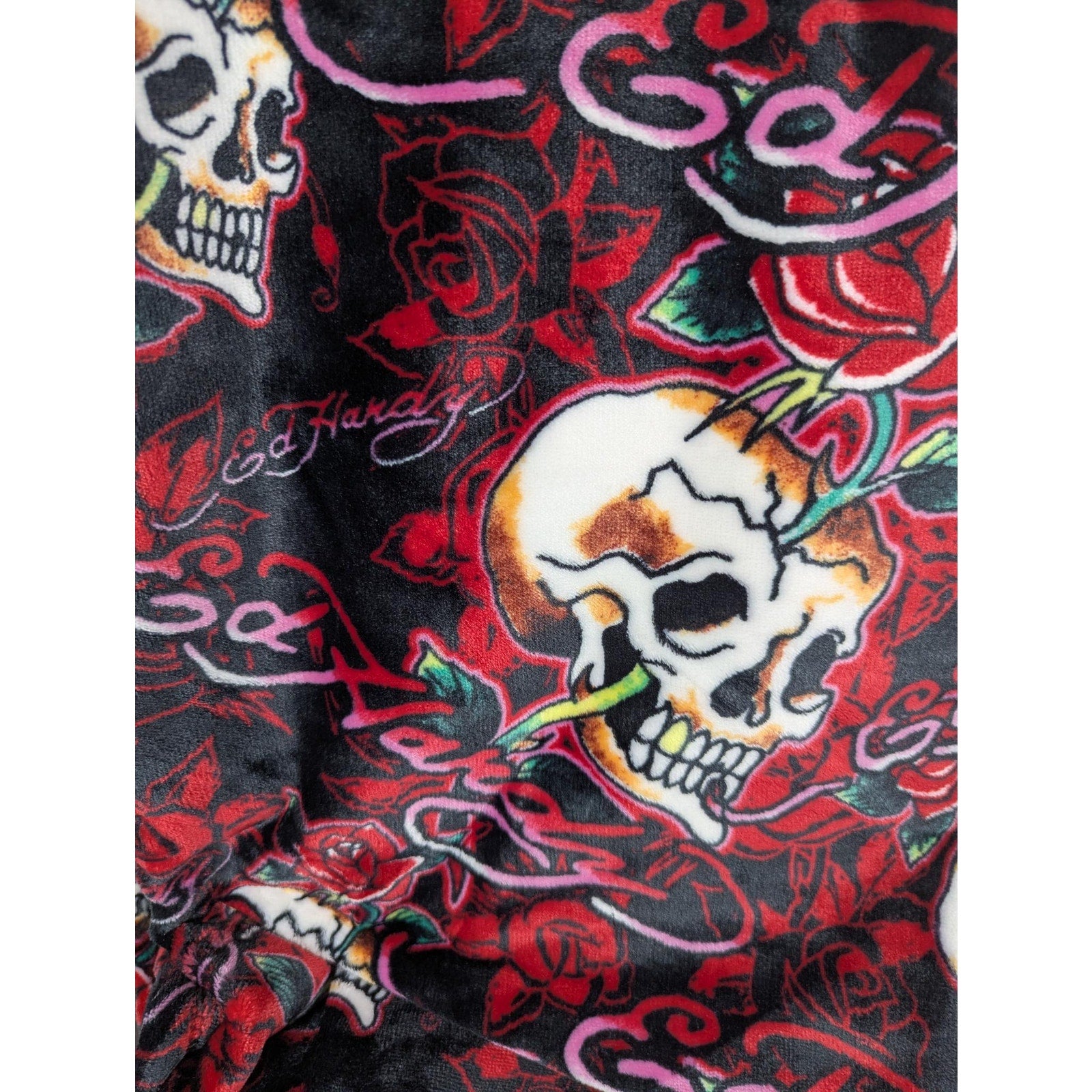 Ed Hardy Oversized Throw Blanket Tattoo Roses Skulls Hearts 60 x 70" NEW