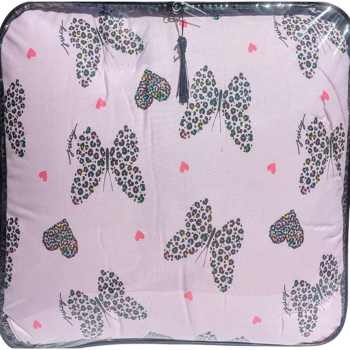 Juicy Couture Lavender w/Leopard Butterflies & Hearts FULL Comforter & Shams Set
