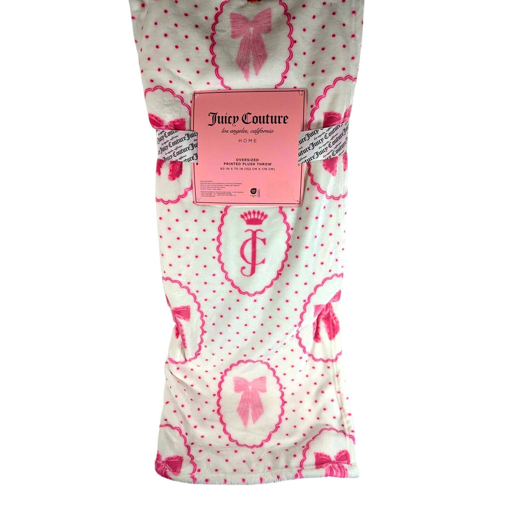 Juicy Couture HOME Oversized Plush Throw, 60x70, JC Logo, Pink Bows, Red Dots