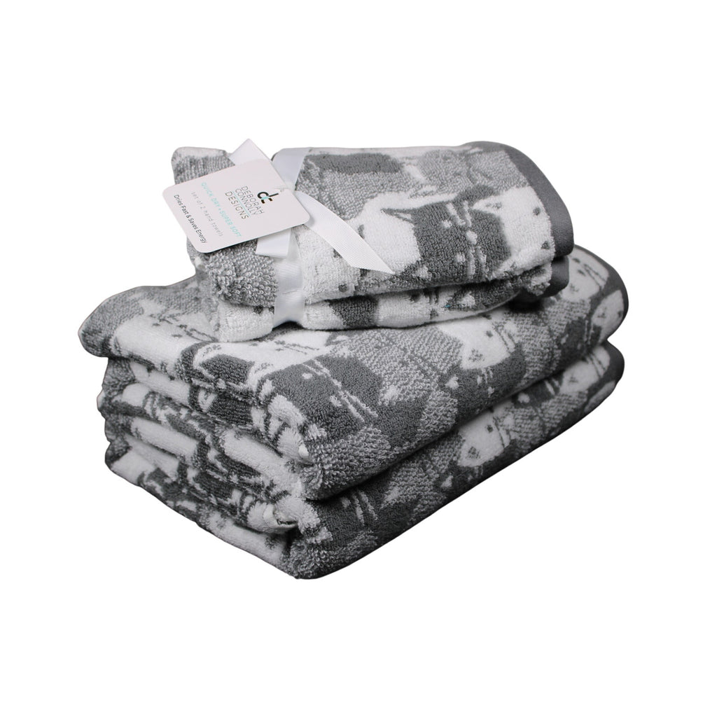 Deborah Connolly Cats Bath Towel Set 4pc Towel Bath Set White Black Grey, SOFT