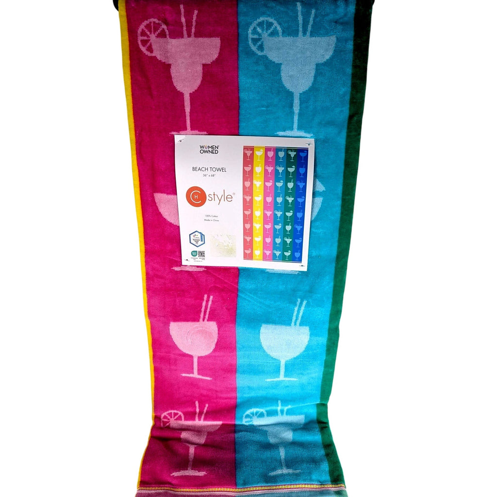 CH Style-Women Owned 36x68 Beach Towel, Drinks, 100% Cotton