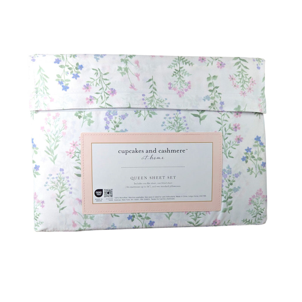 Cupcakes and Cashmere at home, Floral Pink Purple Green 4pc QUEEN Sheet Set NEW