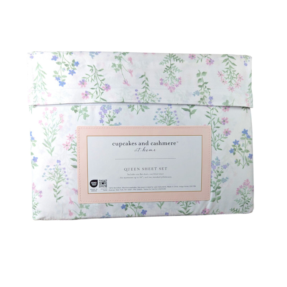Cupcakes and Cashmere at home, Floral Pink Purple Green 4pc QUEEN Sheet Set NEW