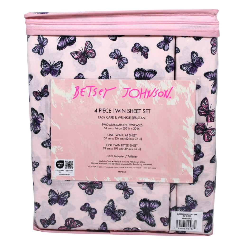 BETSEY JOHNSON 4 psc Butterfly Delight Pink TWIN Sheet Set Soft Sheets