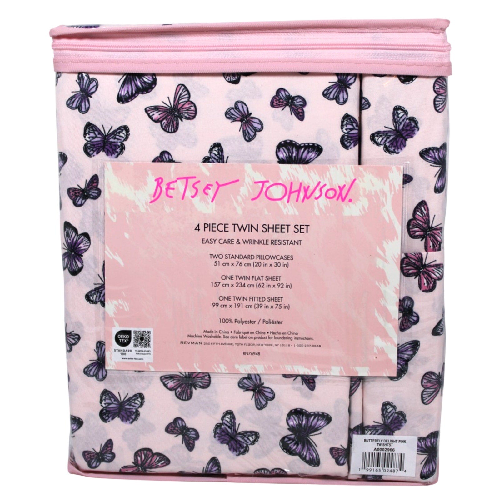 BETSEY JOHNSON 4 psc Butterfly Delight Pink TWIN Sheet Set Soft Sheets