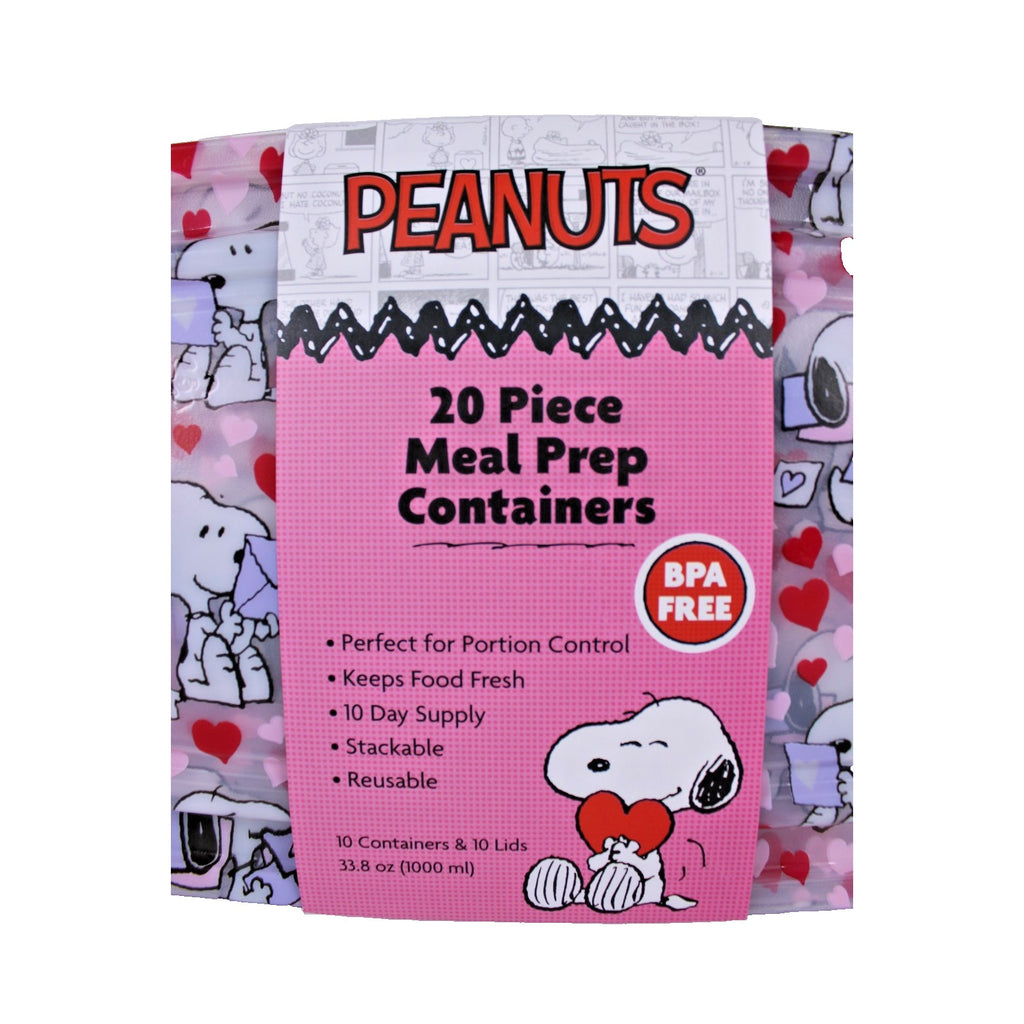 Peanuts Snoopy 20 Piece Meal Prep Food Storage Containers Valentine's Day Pink
