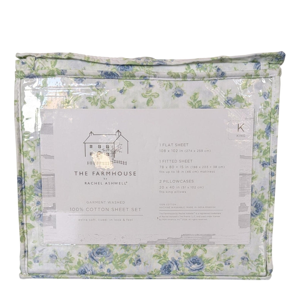 The Farmhouse Rachel Ashwell Blue Floral King Sheet Set Blue Green