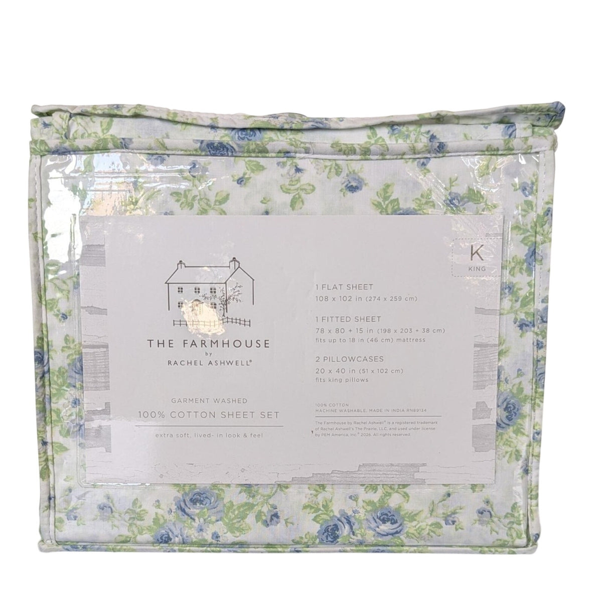 The Farmhouse Rachel Ashwell Blue Floral King Sheet Set Blue Green