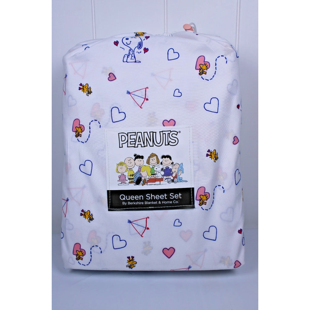 Peanuts Snoopy Queen 4pc Sheet Set By Berkshire Heart Valentines Anniversary NEW