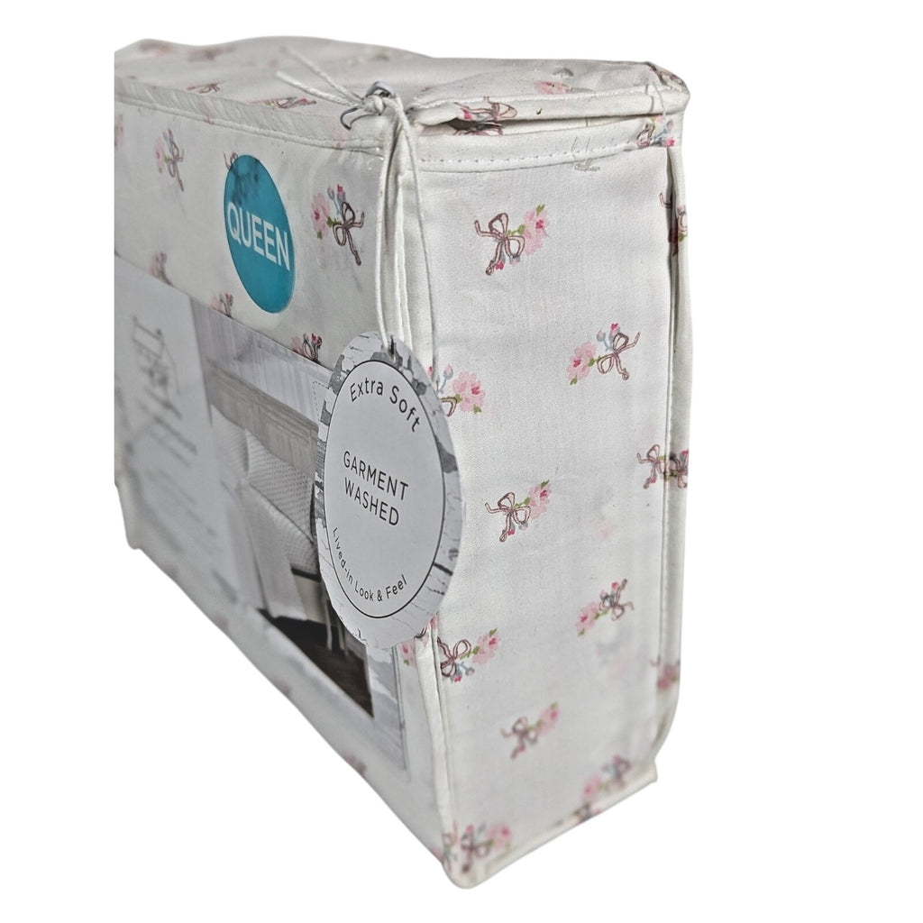 The Farmhouse Rachel Ashwell Pink Rose, Bows, Floral Queen Sheet Set, NEW