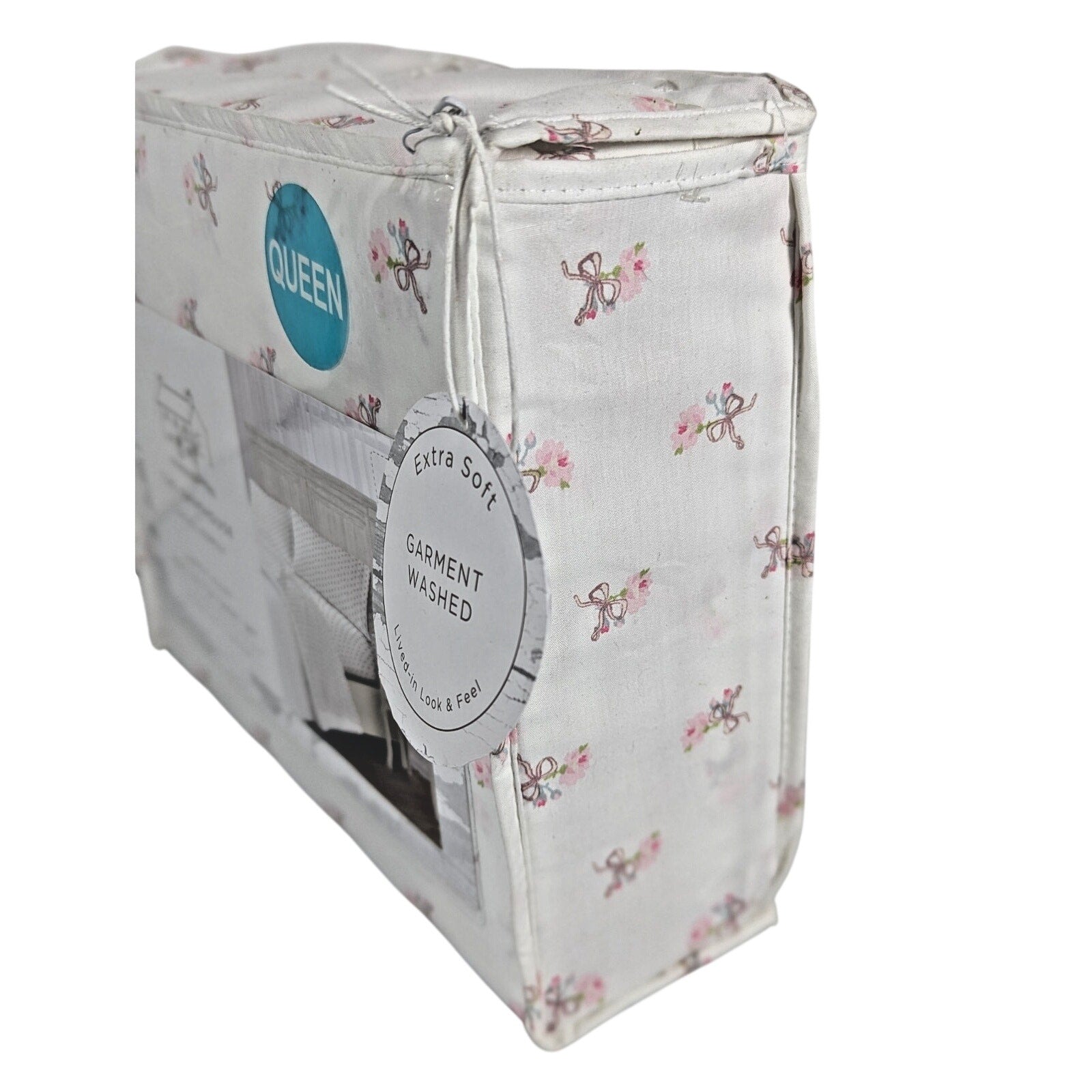 The Farmhouse Rachel Ashwell Pink Rose, Bows, Floral Queen Sheet Set, NEW
