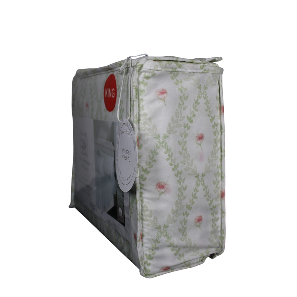 The Farmhouse Rachel Ashwell KING Sheet Set Green Floral Cotton Shabby Chic 4pcs