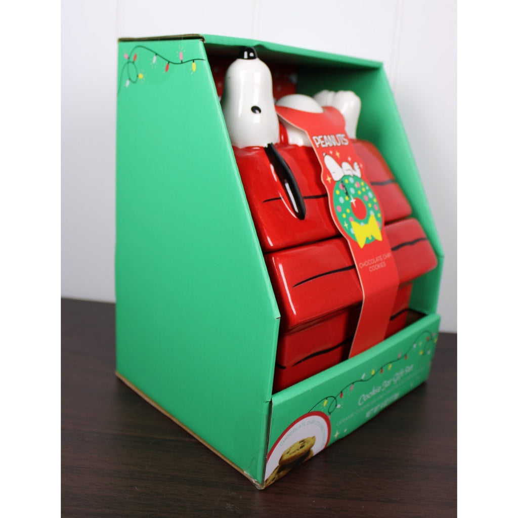 Peanuts Snoopy Ceramic Cookie/ Dog Treat Jar Collectible Red Doghouse w/ Cookies