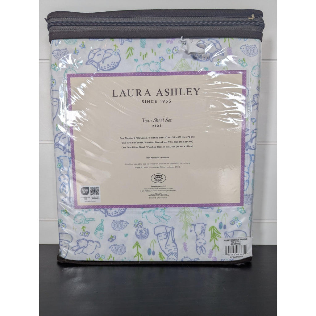 Laura Ashley Spring Animal Flowers Furry Friends 3-pc TWIN Sheet Set - New