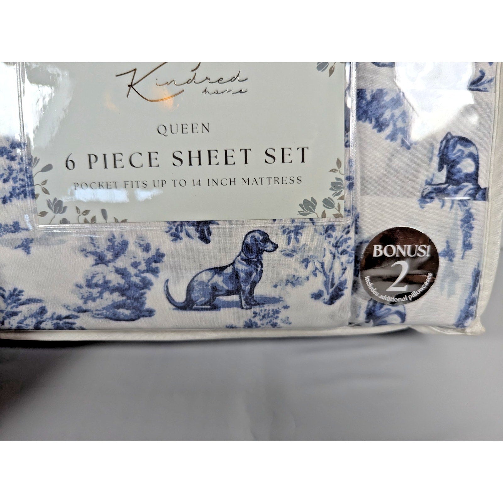 KINDRED HOME 6 pc Dogs, Floral design Queen Sheet Set 2 EX Pillowcases