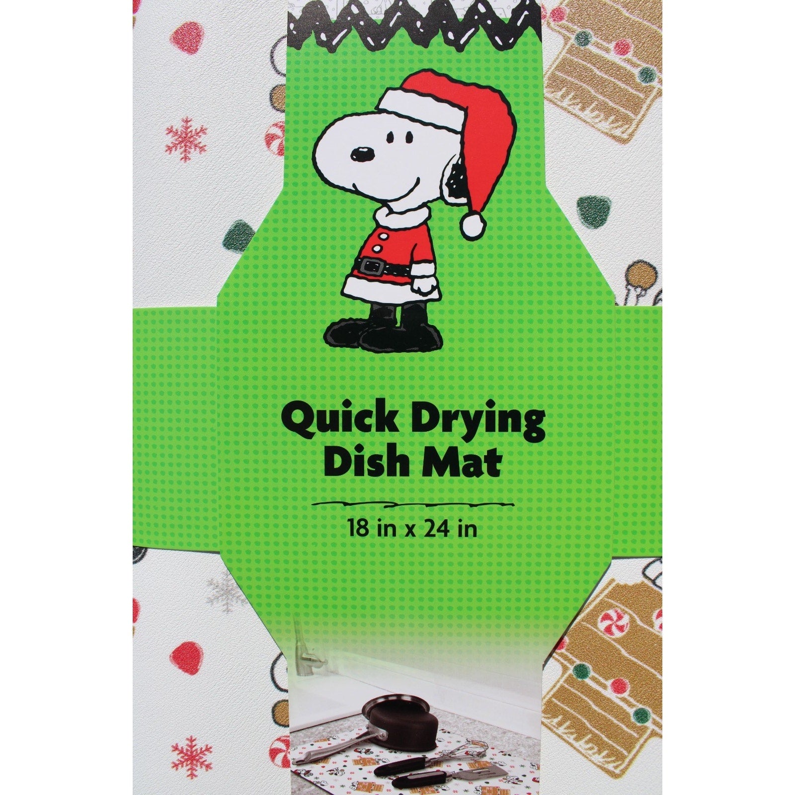 Peanuts Snoopy Christmas Candy Gingerbread Doghouse Dish Drying Mat 18x24